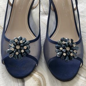 Blue Diamond Mesh Kitten Slingbacks